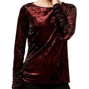 VINCE CAMUTO Metallic Red Velvet Ruched Sleeve Top Size Medium